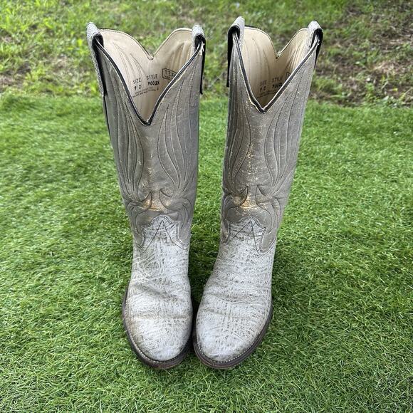 Vintage Texas Brand Leather Cowboy Boots Mens Size 9D Gray Style‎ 9002X Rodeo